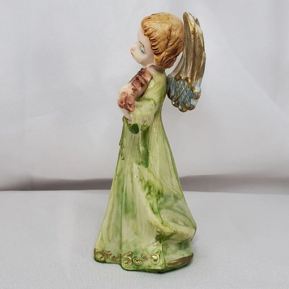 VTG Fontanini Plastic Depose Italy Angel #163 Green Figurine Playing Violin
